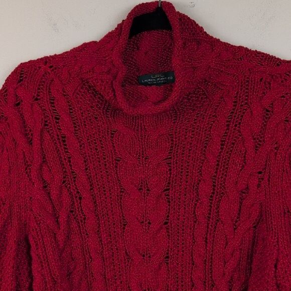 Ralph Lauren Cable Knit Mock Neck Fishermans Sweater Madison Red Size L - Picture 3 of 9